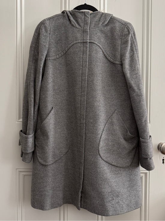 Sportmax Jackets & Blazers - Sportmax Gray Hooded Virgin Wool Coat with Fur Trim